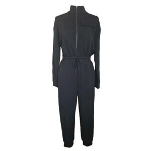 EUC M Women's Black Zella Modal Blend Long Sleeve "Lift Off" Jumpsuit w/Pockets